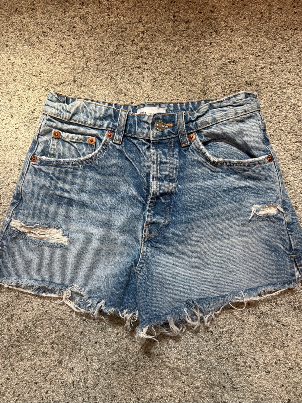 Zara Light Blue Distressed Denim Shorts